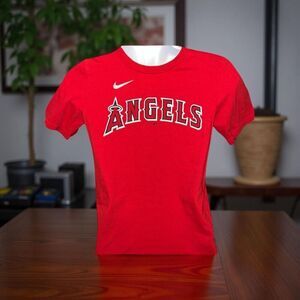 Youth Nike Mike Trout Red Los Angeles Angels Home Player Name & Number T-Shirt M